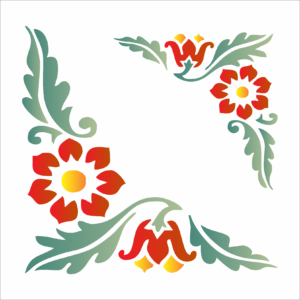 Stencil OPA 0981 - Cantoneira Flores - 14 x 14cm