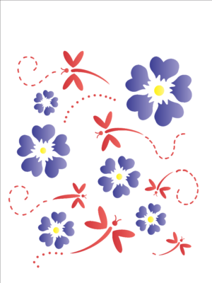 Stencil OPA 1149 - Flores e Libélulas - 15 x 20cm