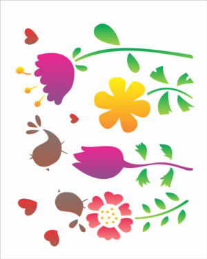Stencil OPA 1406 - Flor Passarinho - 20 x 25cm