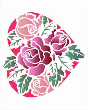 Stencil OPA 2630 - Coração Rosas - 20 x 25cm