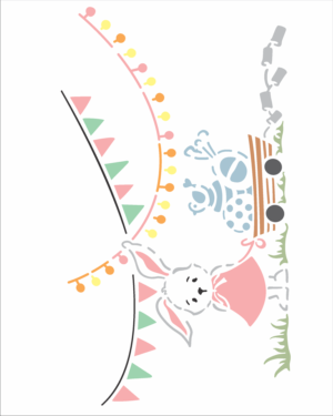 Stencil OPA 2826 - Coelha e Bandeirolas I - 20 x 25cm