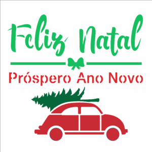 Stencil OPA 2998 - Frase Feliz Natal Fusca - 14 x 14cm
