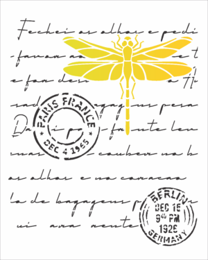 Stencil OPA 3096 - Carta Antiga Libelula - 20 x 25cm