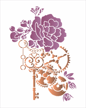 Stencil OPA 3116 - Steampunk Art Rosa e Engrenagem - 20 x 25cm