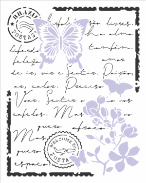 Stencil OPA 3140 - Carta Antiga Borboleta - 20 x 25cm