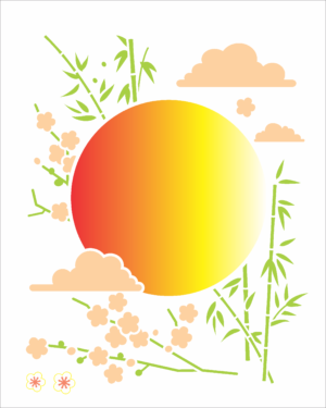 Stencil OPA 3179 - Oriental Sol e Bambu - 20 x 25cm