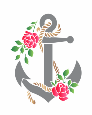 Stencil OPA 3352 - Náutico Âncora e Rosas - 20 x 25cm