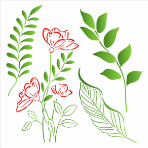 Stencil OPA 3370 - Orgânico Papoulas e Folhas - 30.5 x 30.5cm