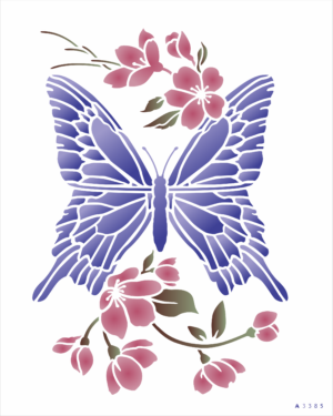 Stencil OPA 3385 - Borboleta e Cerejeiras - 20 x 25cm