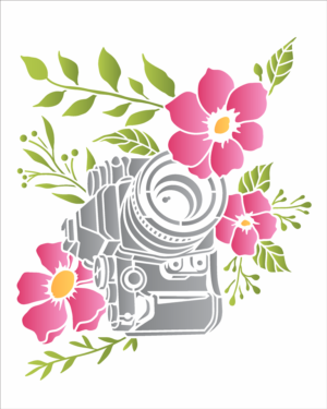 Stencil OPA 3435 - Câmera com Flores - 20 x 25cm