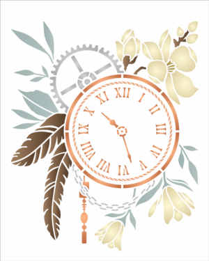 Stencil OPA 3446 - Steampunk Art Relógio com Flores - 20 x 25cm