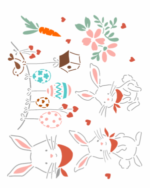 Stencil OPA 3646 - Coelhos e Ovos de Páscoa - 20 x 25cm