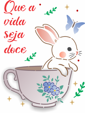 Stencil OPA 3770 - Coelho Na Xícara - 15 x 20cm