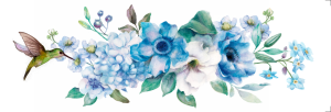 Transfer OPA 3822 - Flores Azuis e Beija-Flor - 10x30 cm