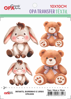 Transfer OPA 3856 - Infantil Burrinho E Urso - 10x10 cm