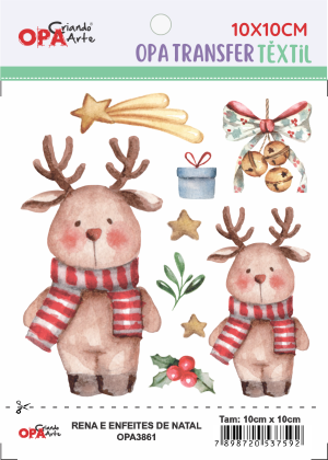 Transfer OPA 3861 - Rena E Enfeites De Natal - 10x10 cm