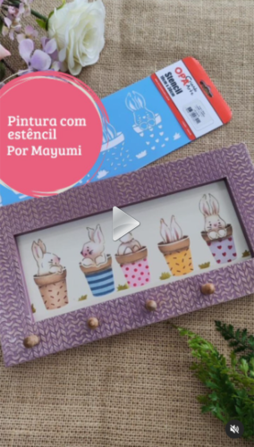Stencil OPA 3478 - Coelhos Em Vasos - 10 x 30cm  |  Stencil OPA 3313 - Pdbrasil Tricô - 15 x 20cm