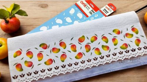Stencil OPA 3673 - Feirinha Estamparia Frutas Mangas - 10 x 30cm  |  Stencil OPA 0348 - Renda Tulipas - 04 x 30cm