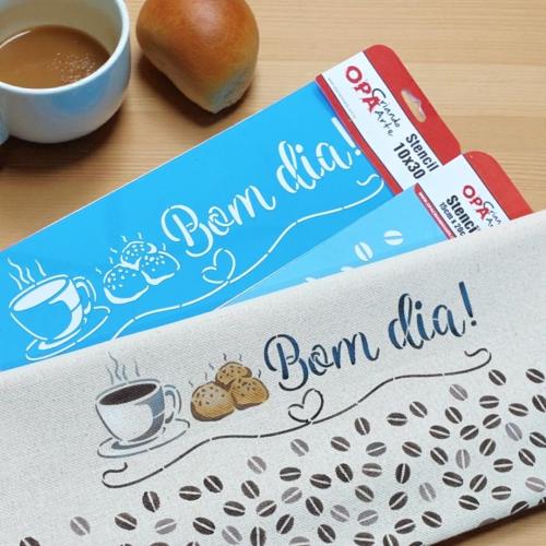 Stencil OPA 3720 - Culinária Café da Manhã - 10 x 30cm  |  Stencil OPA 0759 - Estamparia Café - 15 x 20cm