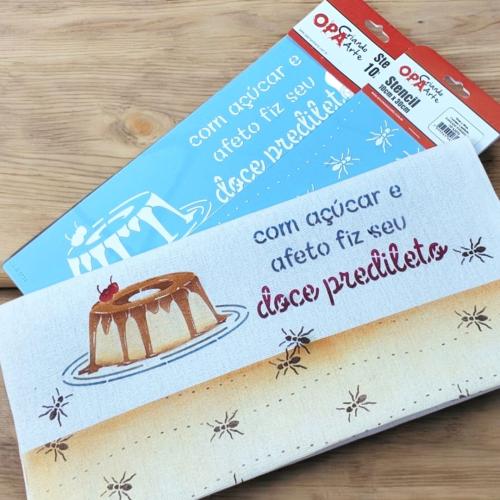 Stencil OPA 3721 - Culinária Pudim - 10 x 30cm  |  Stencil OPA 3254 - Barrado Formigas - 10 x 30cm