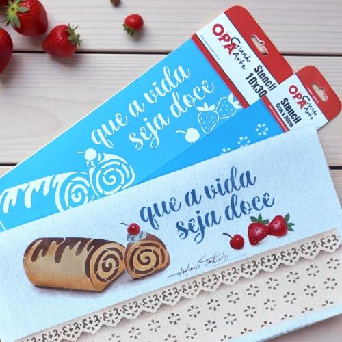 Stencil OPA 3722 - Culinária Rocambole - 10 x 30cm  |  Stencil OPA 1125 - Bordado - 06x30cm