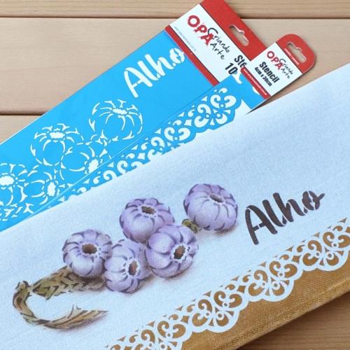 Stencil OPA 3726 - Feirinha Tempero Alhos - 10 x 30cm  |  Stencil OPA 1931 - Renda Colonial  - 04 x 30cm