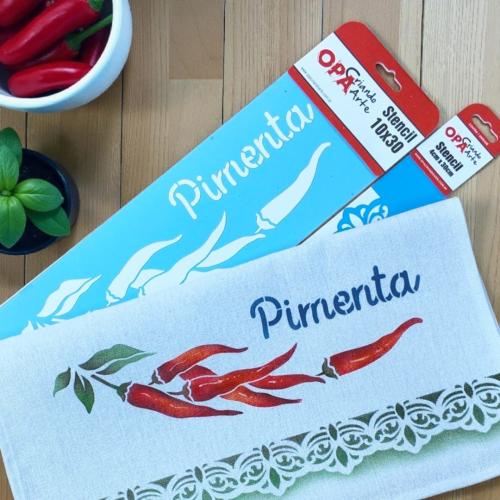 Stencil OPA 3728 - Feirinha Tempero Pimentas III - 10 x 30cm  |  Stencil OPA 1932 - Renda Colonial II - 04 x 30cm