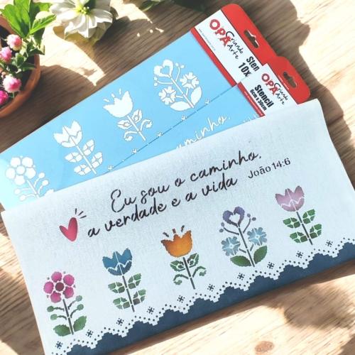 Stencil OPA 3729 - Ponto Cruz Flores - 10 x 30cm  |  Stencil OPA 3751 - Religião Frases - Eu sou o caminho - 06 x 30cm