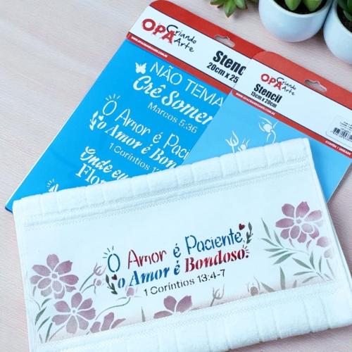 Stencil OPA 3748 - Religião Frases - Não temas - 20 x 25cm  |  Stencil OPA 3511 - Flor de Cosmos  - 15 x 20cm