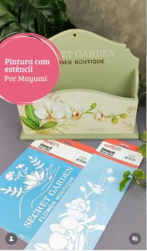 Stencil OPA 3461 - Flores Orquídea Phalaenopsis - 10 x 30cm  |  Stencil OPA 3307 - Frase Secret Garden - 15 x 20cm